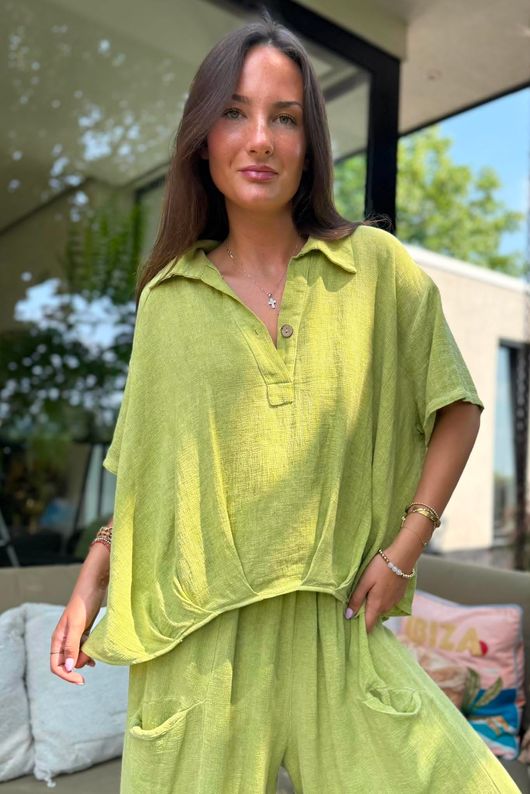 Lina Linen Blend French Tuck Blouse Washed Olive